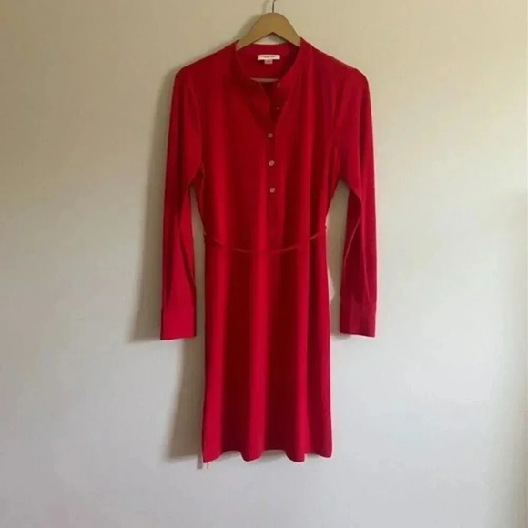 Calvin Klein Red Shirt Dress with Waist Tie - Picture 3 of 13